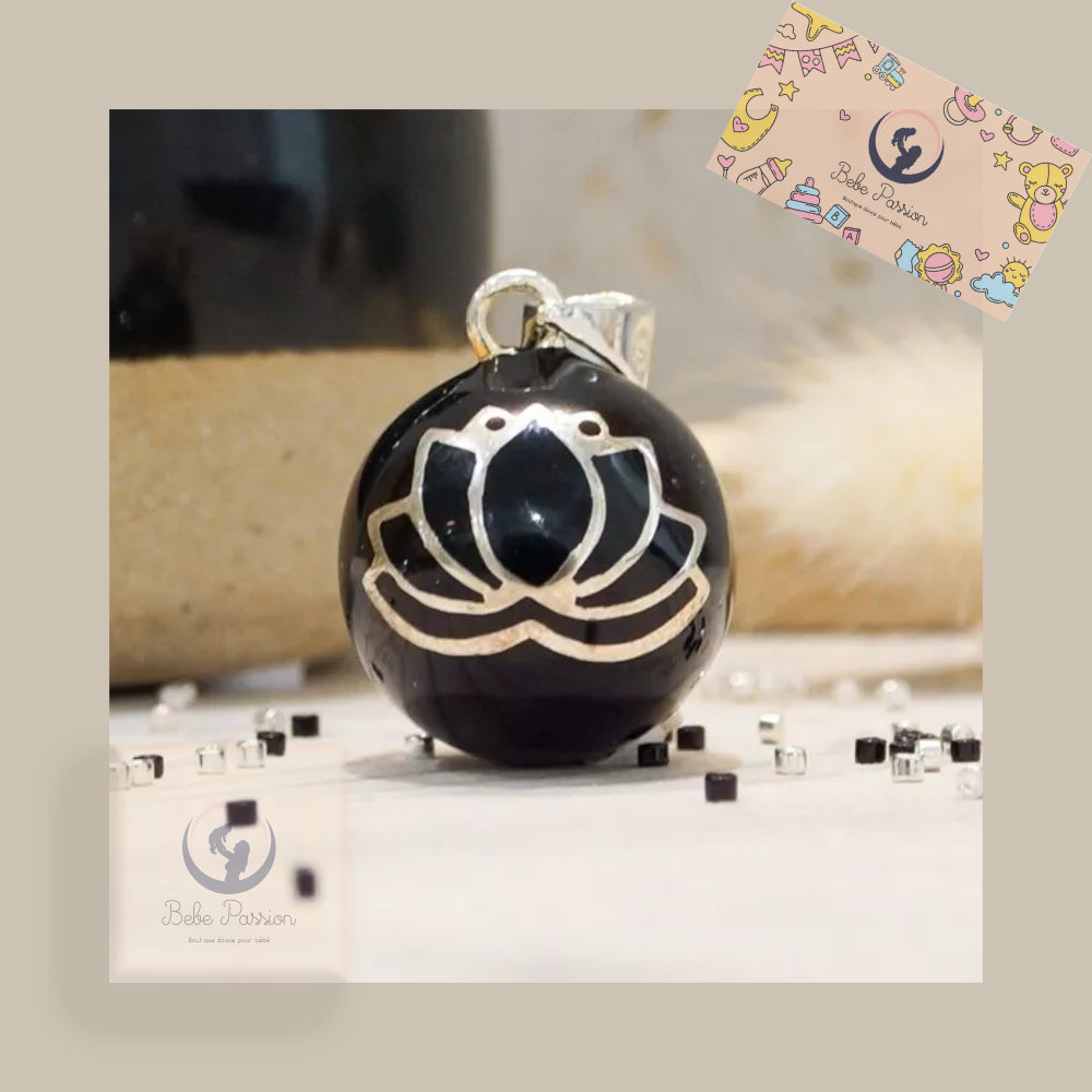 Bola de grossesse Fleur de Lotus Noir plaqué argent - Bébé Passion