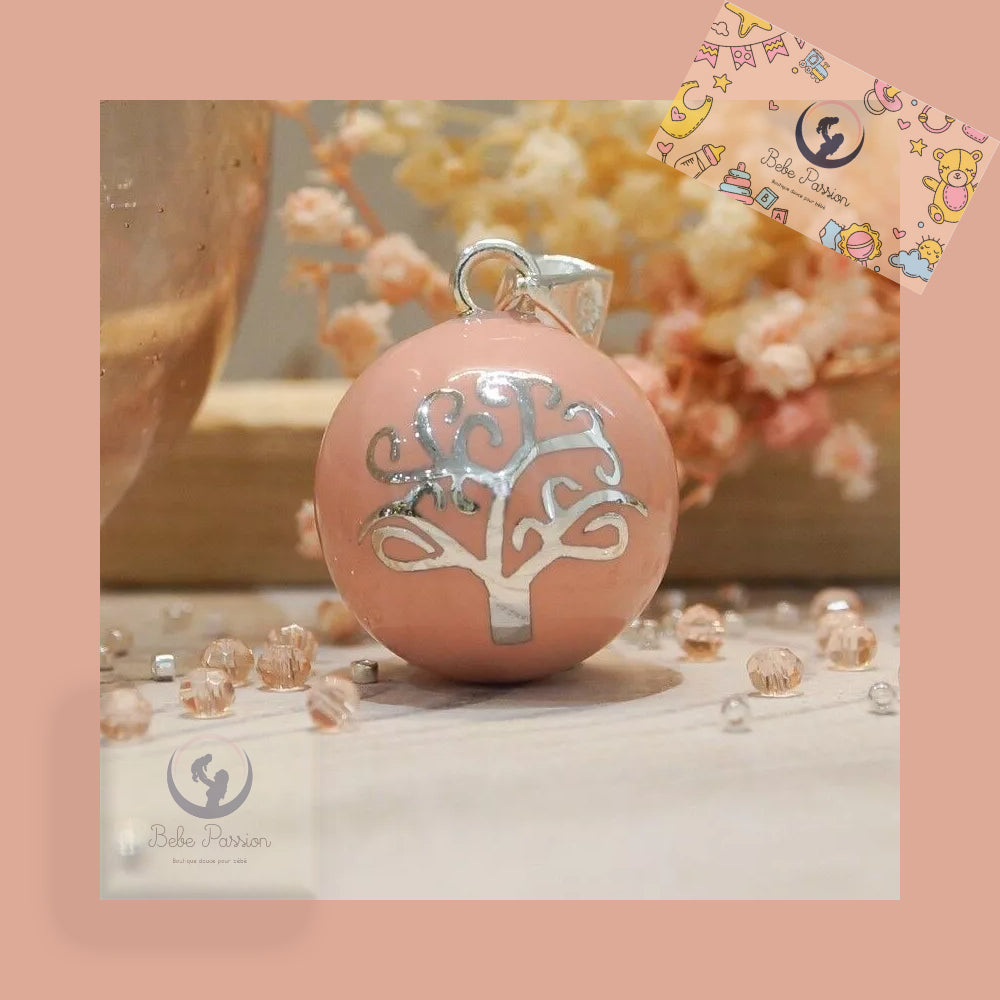 Bola de grossesse Arbre de vie rose poudre plaqué argent - Bébé Passion
